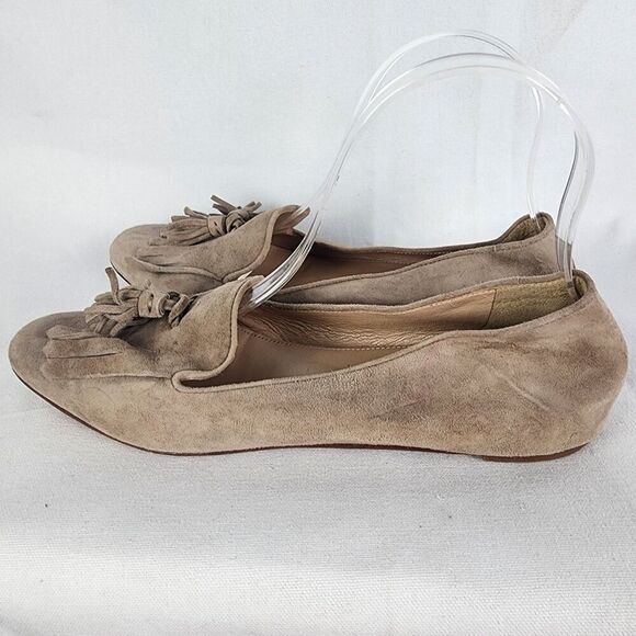 J. Crew Suede Leather Tassel Smoking Loafers Size 8.5 In Light Khaki Neutral - Picture 2 of 8